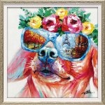絵画 オイル ペイント アート「パリ散歩（Sサイズ）」 インテリア 壁掛け 犬 おしゃれ カラフル かわいい 絵 プレゼント リビング 玄関 に 飾る 額付き 動物 アート 壁飾り ギフト