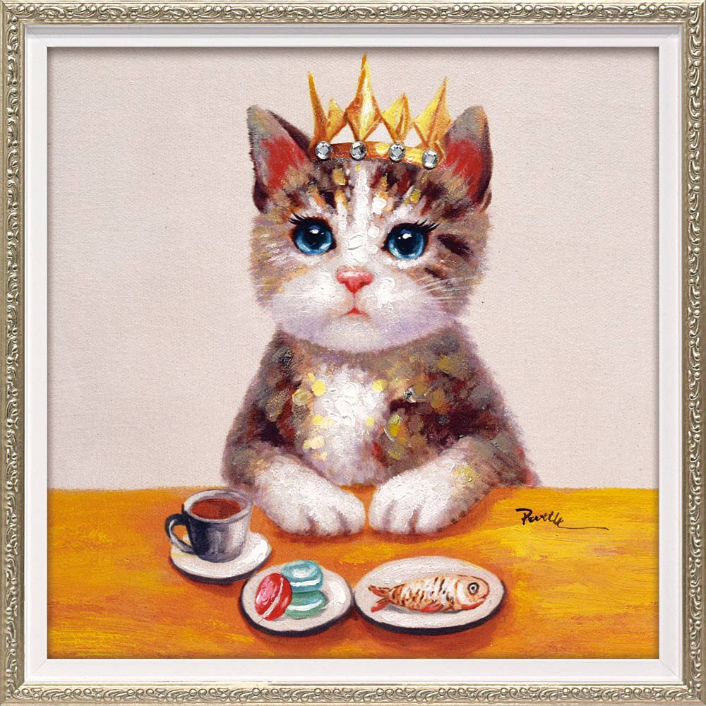 猫 オイルペイント 絵画