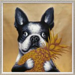 絵画 オイル ペイント アート「ゴールドパイン(Mサイズ)」 インテリア 壁掛け 犬 おしゃれ カラフル かわいい 絵 プレゼント リビング 玄関 に 飾る 額付き 動物 アート 壁飾り ギフト