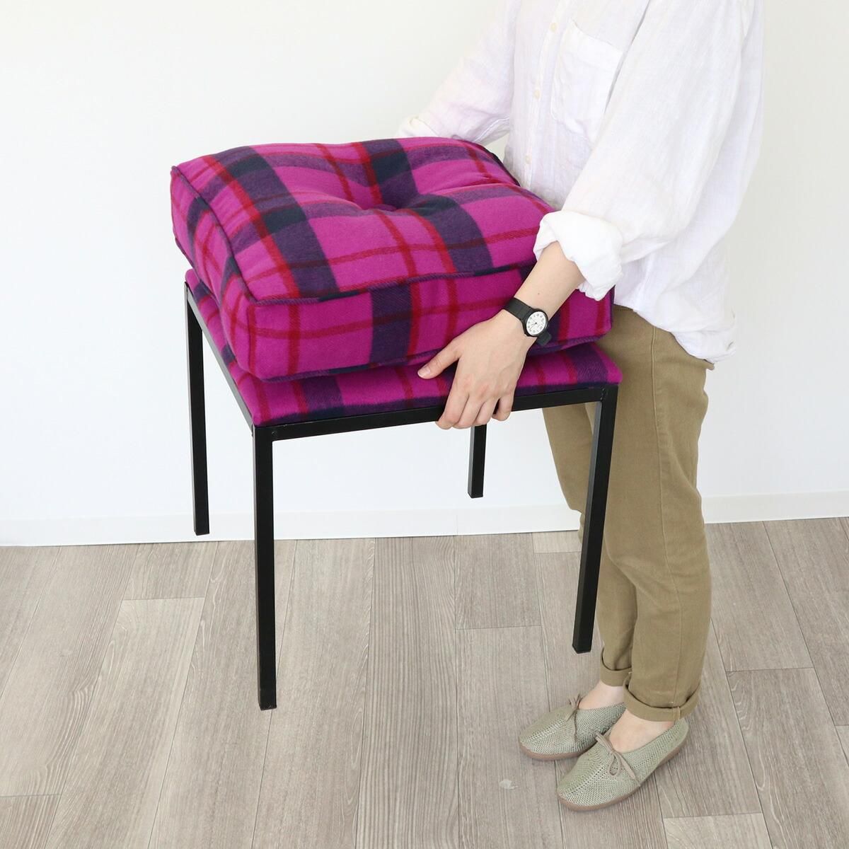 【椅子】チェアーアンドクッション パープルチェック スツール