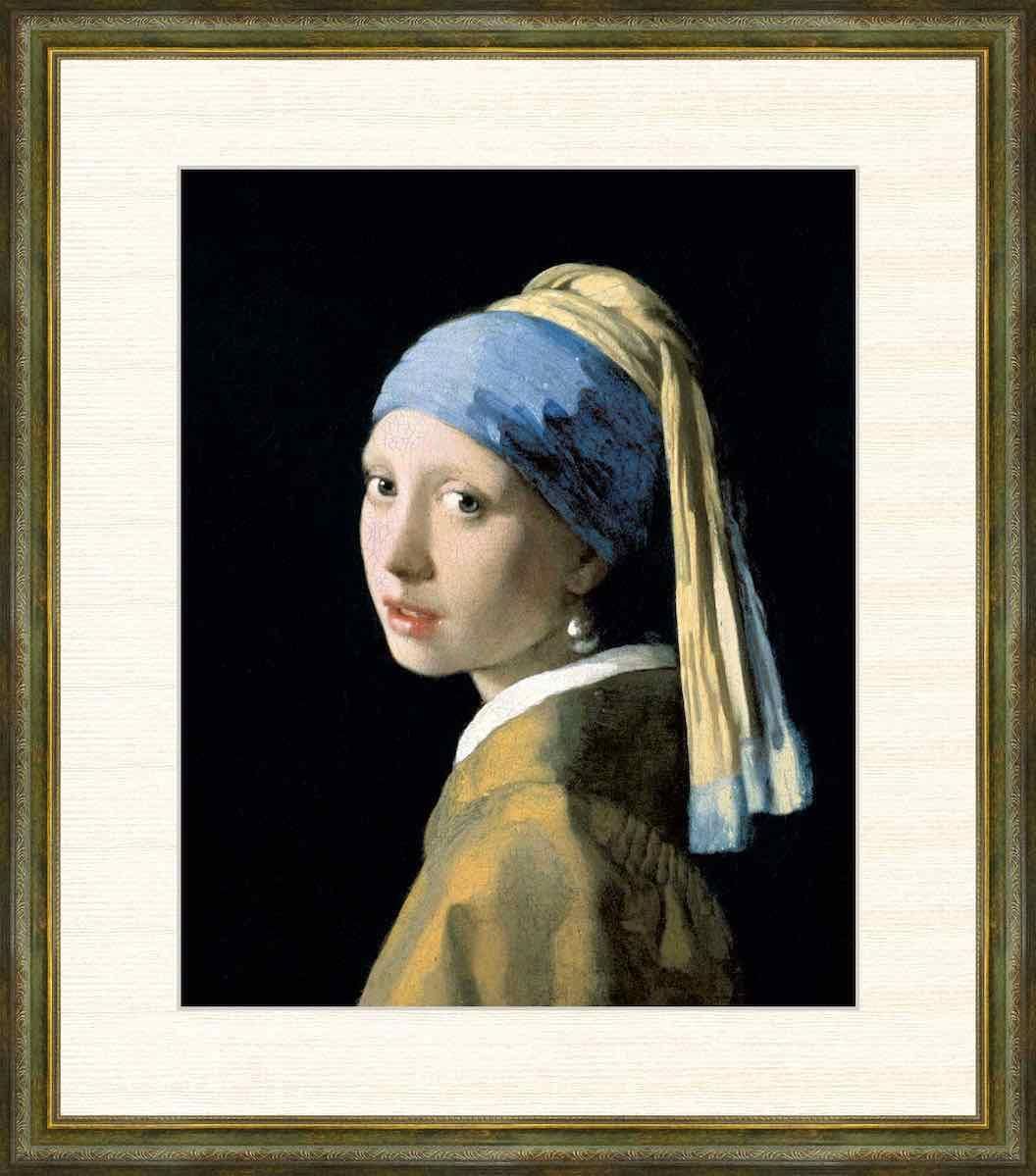名画 油絵 真珠の耳飾りの少女 ヨハネス・フェルメール 手彩仕上 高精細巧芸画/インテリア 額入り アート リビング プレゼント アートフレーム おしゃれ 飾る 5L