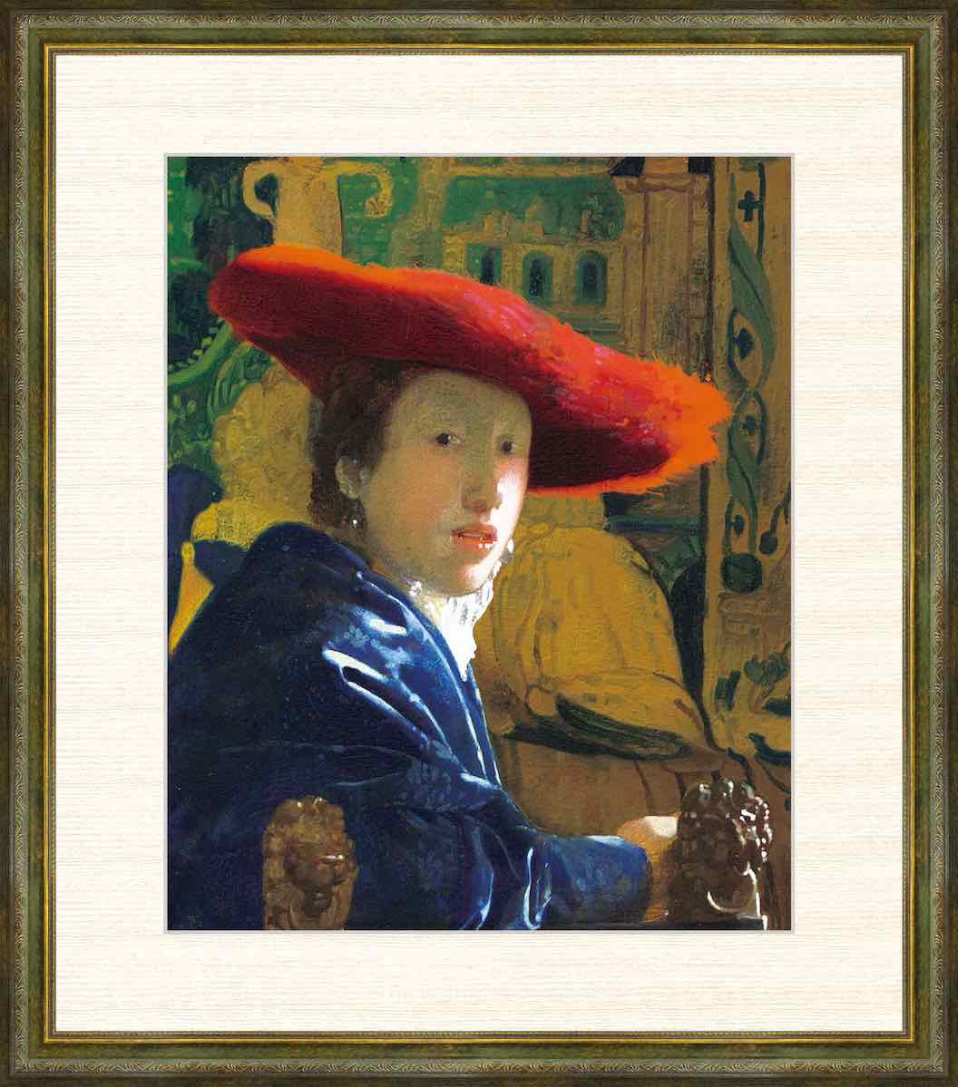 名画 油絵 赤い帽子の女 ヨハネス・フェルメール 手彩仕上 高精細巧芸 