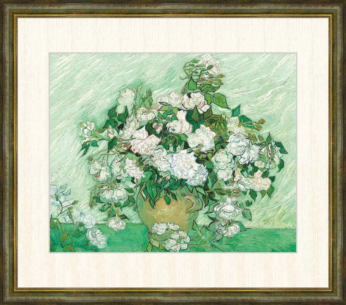 名画 油絵 薔薇 フィンセント・ヴィレム・ファン・ゴッホ 手彩仕上 高精細巧芸画/インテリア 額入り アート リビング プレゼント アートフレーム おしゃれ 飾る 5L