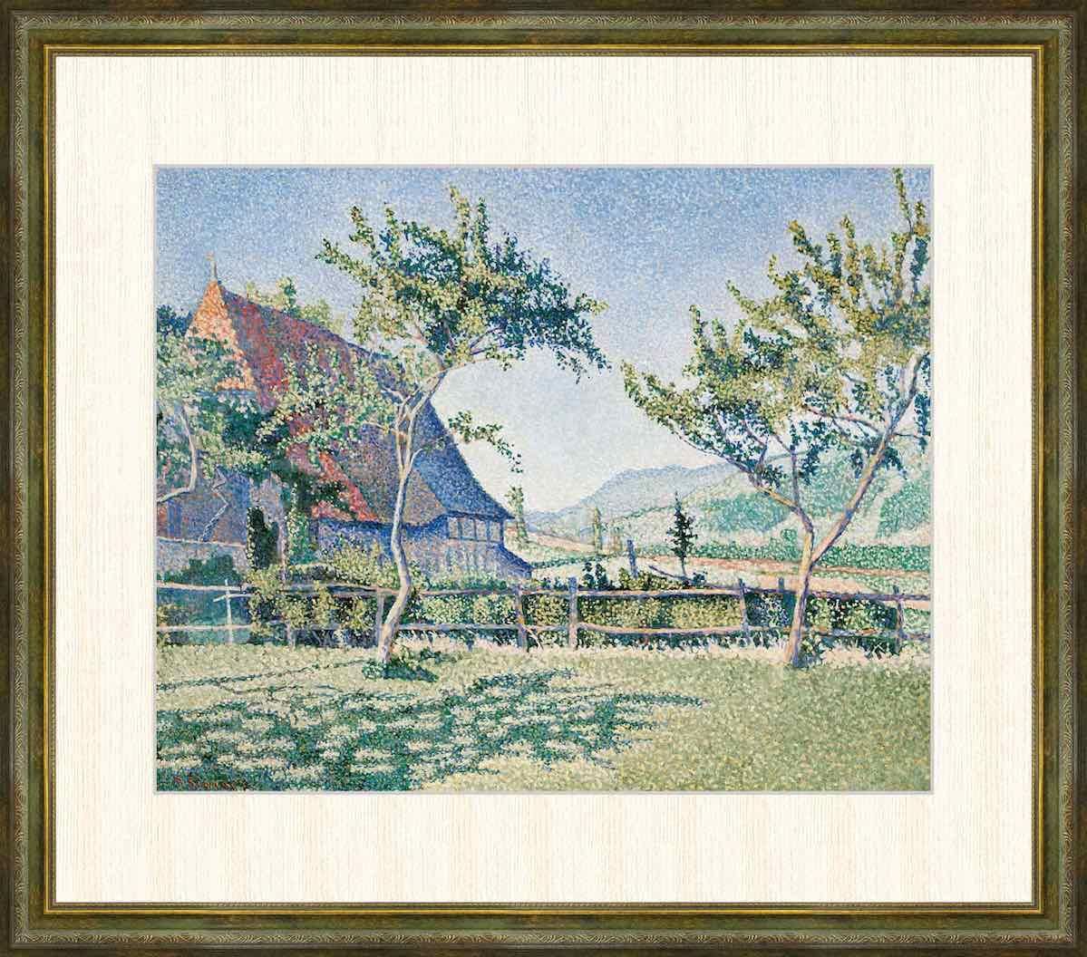 名画 油絵 牧草地 コンブラ・ル・シャトー ポール・ヴィクトール・ジュール・シニャック 手彩仕上 高精細巧芸画/インテリア 額入り アート リビング プレゼント アートフレーム おしゃれ 飾る 5L