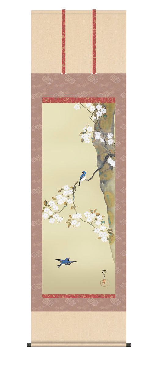 10年保証 掛け軸 桜に小禽図 (さくらにしょうきんず) 酒井抱一 新絹本 