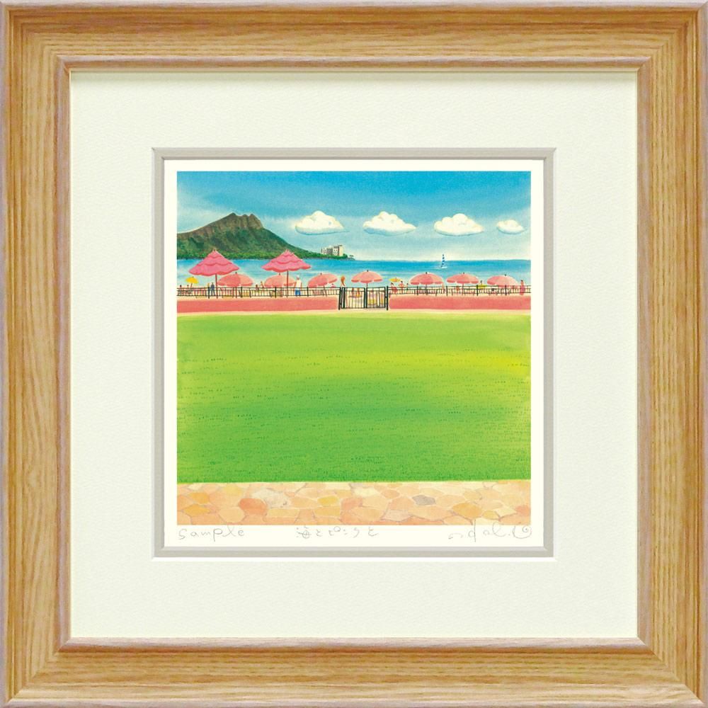 絵画 くりのき はるみ「海とピンクと」