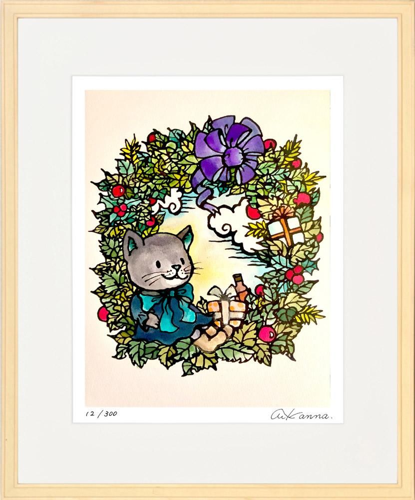 絵画 KANNA かわいいクリスマスリース