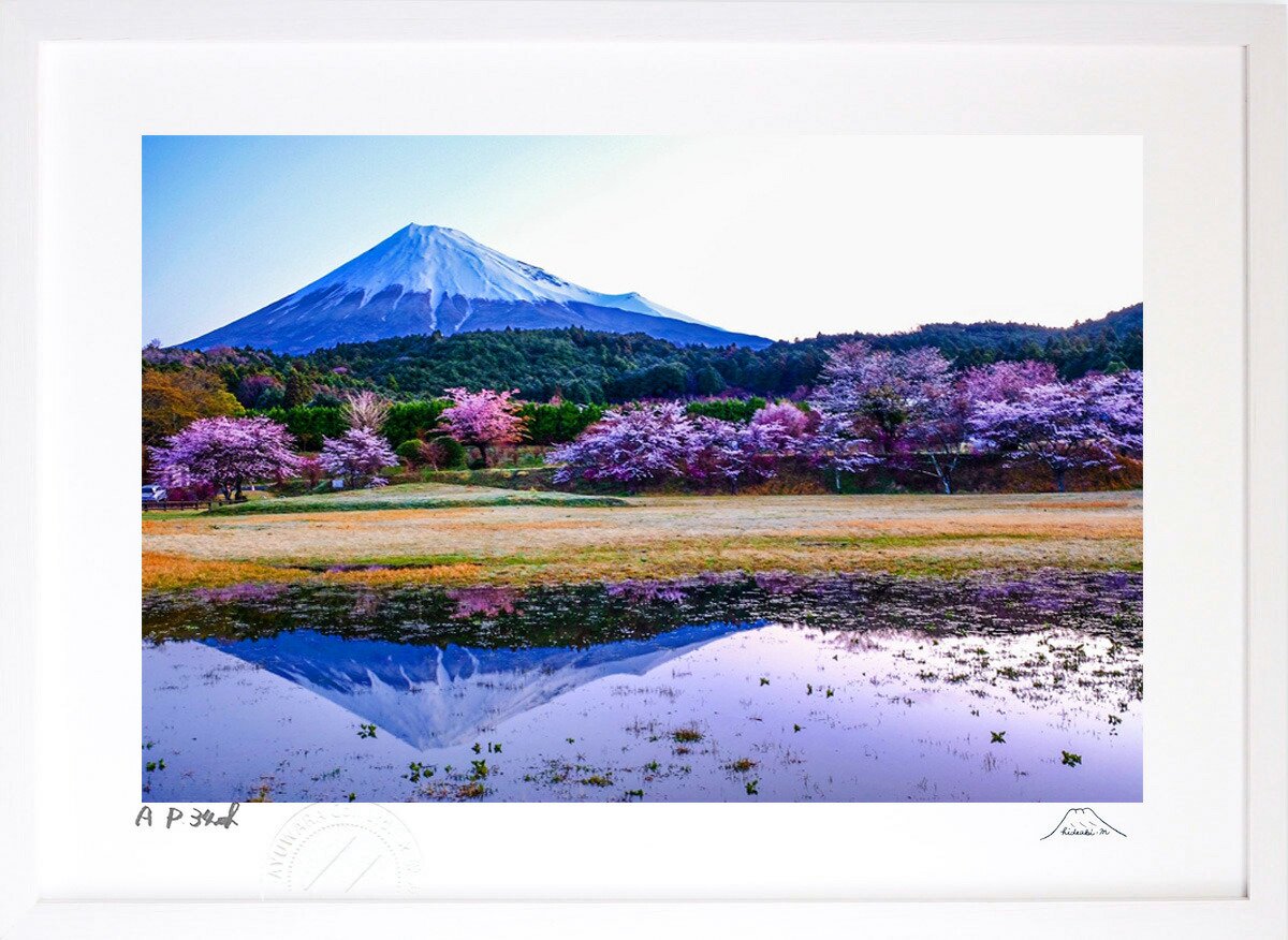 版画 絵画 富士山 春のリフレ インテリア 壁掛け 額入り 風景画 油絵