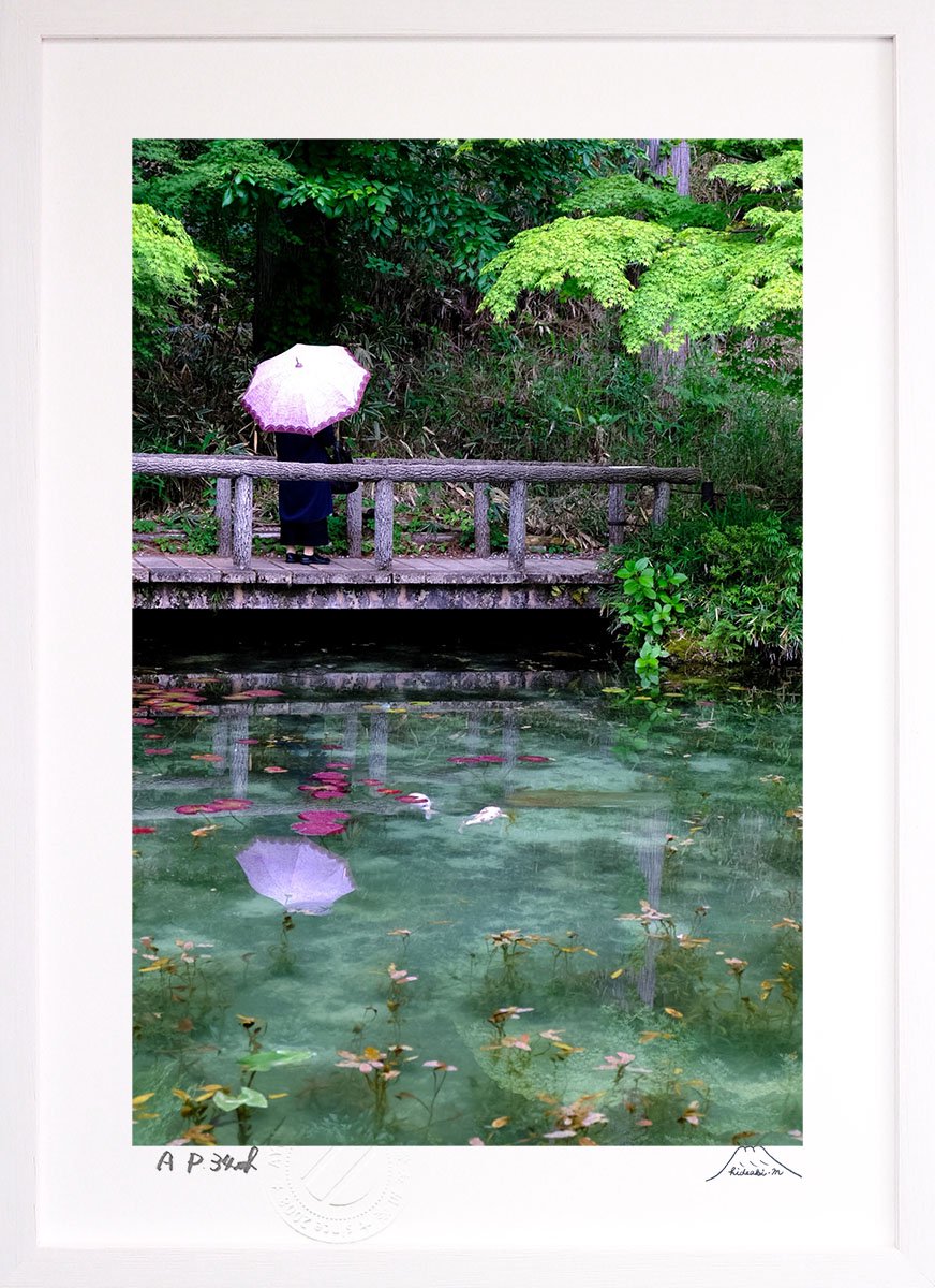 平置き実寸ジヴェルニーモネ、日本の橋と睡蓮の池、風景画、印象派、額付き、複製画