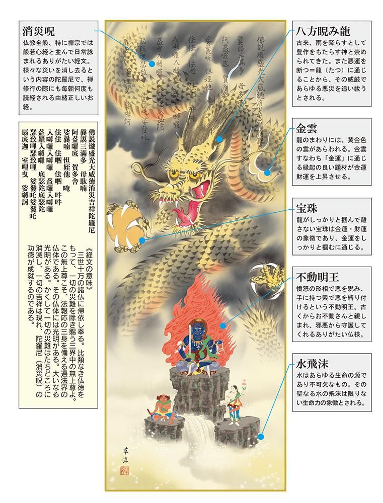 10年保証 掛け軸 年中掛け 消災不道龍神図 (しょうさいふどうりゅうじんず) 江藤草淳 尺3 厄除け開運画