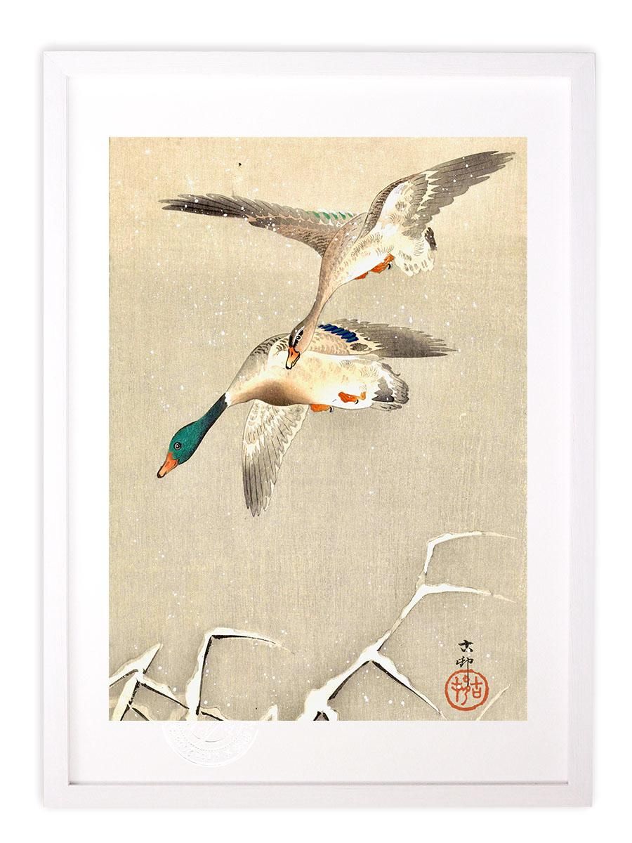 版画 絵画 名画 日本画 雪に真鴨 小原古邨 インテリア 壁掛け 額入り アート モダン アートフレーム おしゃれ
