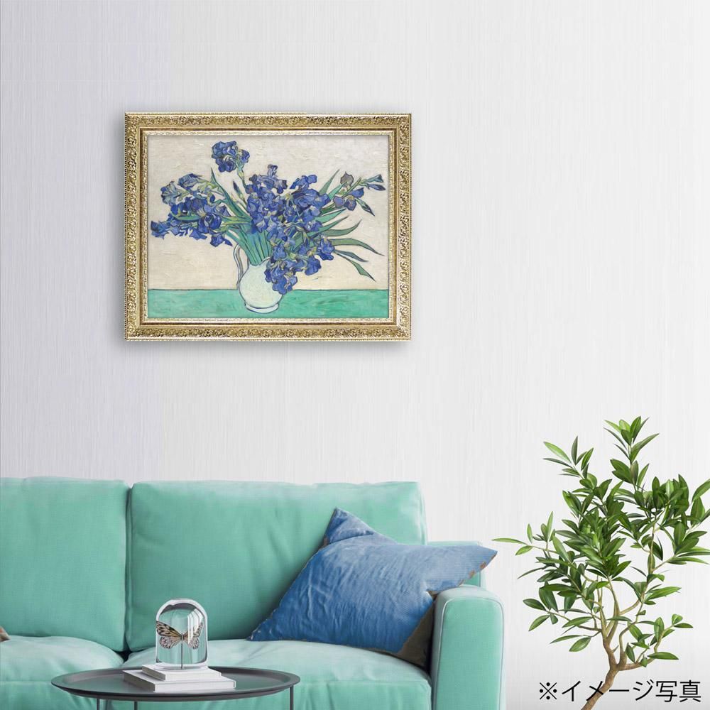 ゴッホ 「アイリスのある花瓶、黄色い背景」 F6号 額入り 複製画