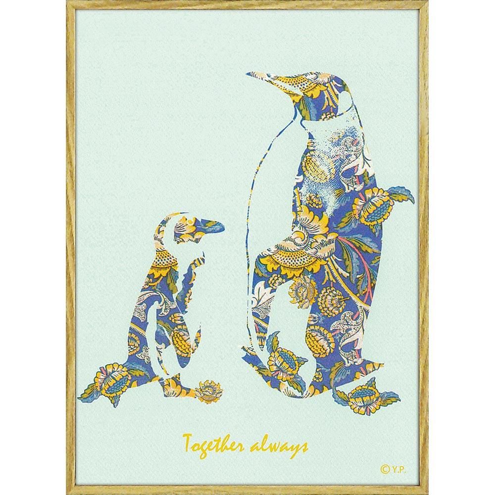 絵画 アニマルシルエット アート ペンギン親子M