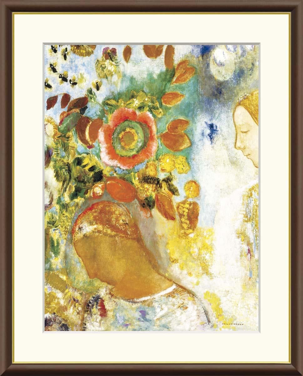 10年保証 絵画 版画 花に囲まれた二人の少女 オディロン・ルドン 手彩仕上 高精細巧芸画 F4 インテリア 額入り アート リビング プレゼント アートフレーム おしゃれ 飾る