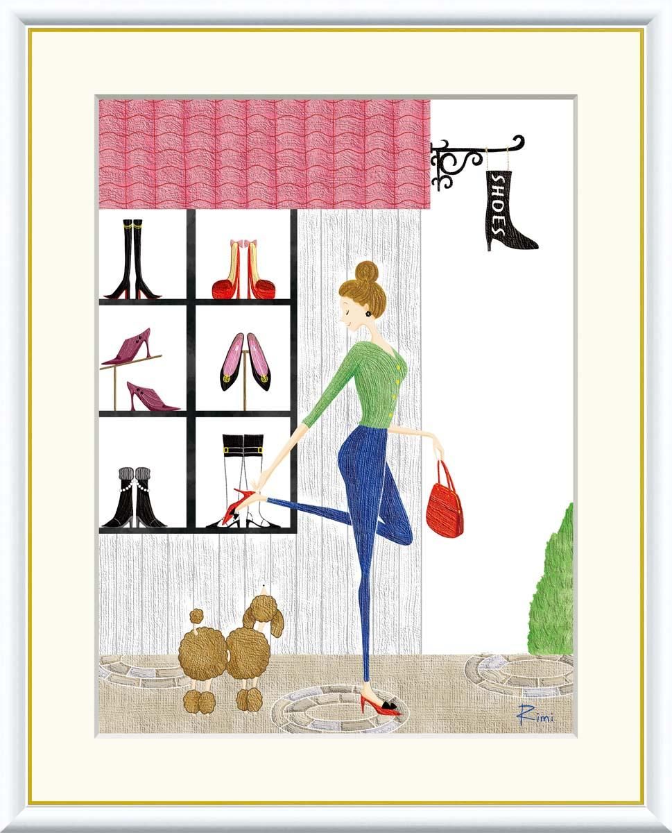 10年保証 絵画 版画 シューズショップ 佐久間莉美 手彩仕上 高精細巧芸画 F4 インテリア 額入り アート リビング プレゼント アートフレーム おしゃれ 飾る