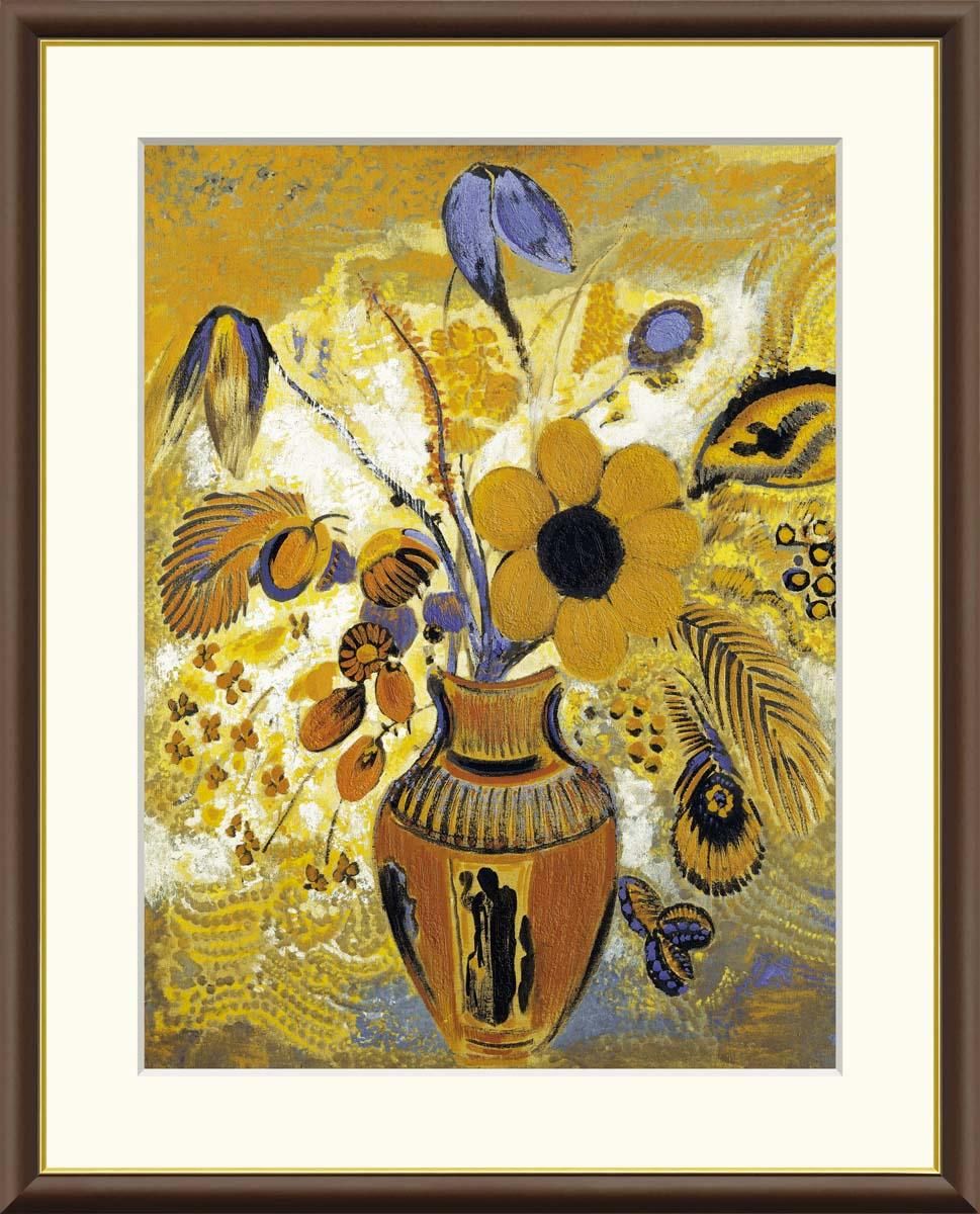 10年保証 絵画 版画 エトルリア花瓶の花 オディロン・ルドン 手彩仕上 高精細巧芸画 F6 インテリア 額入り アート リビング プレゼント アートフレーム おしゃれ 飾る