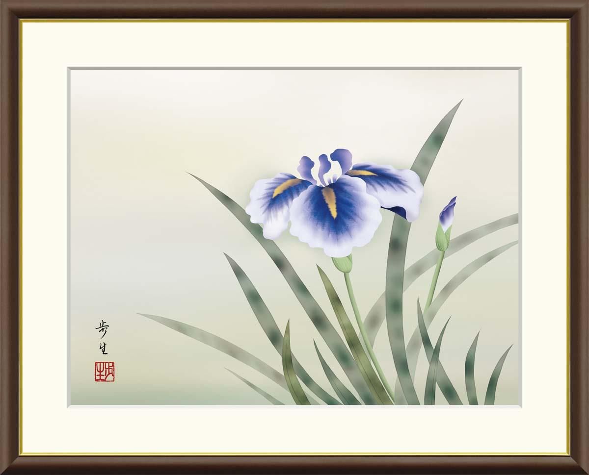 10年保証 絵画 版画 菖蒲 北山歩生 手彩仕上 高精細巧芸画 F6 インテリア 額入り アート リビング プレゼント アートフレーム おしゃれ 飾る