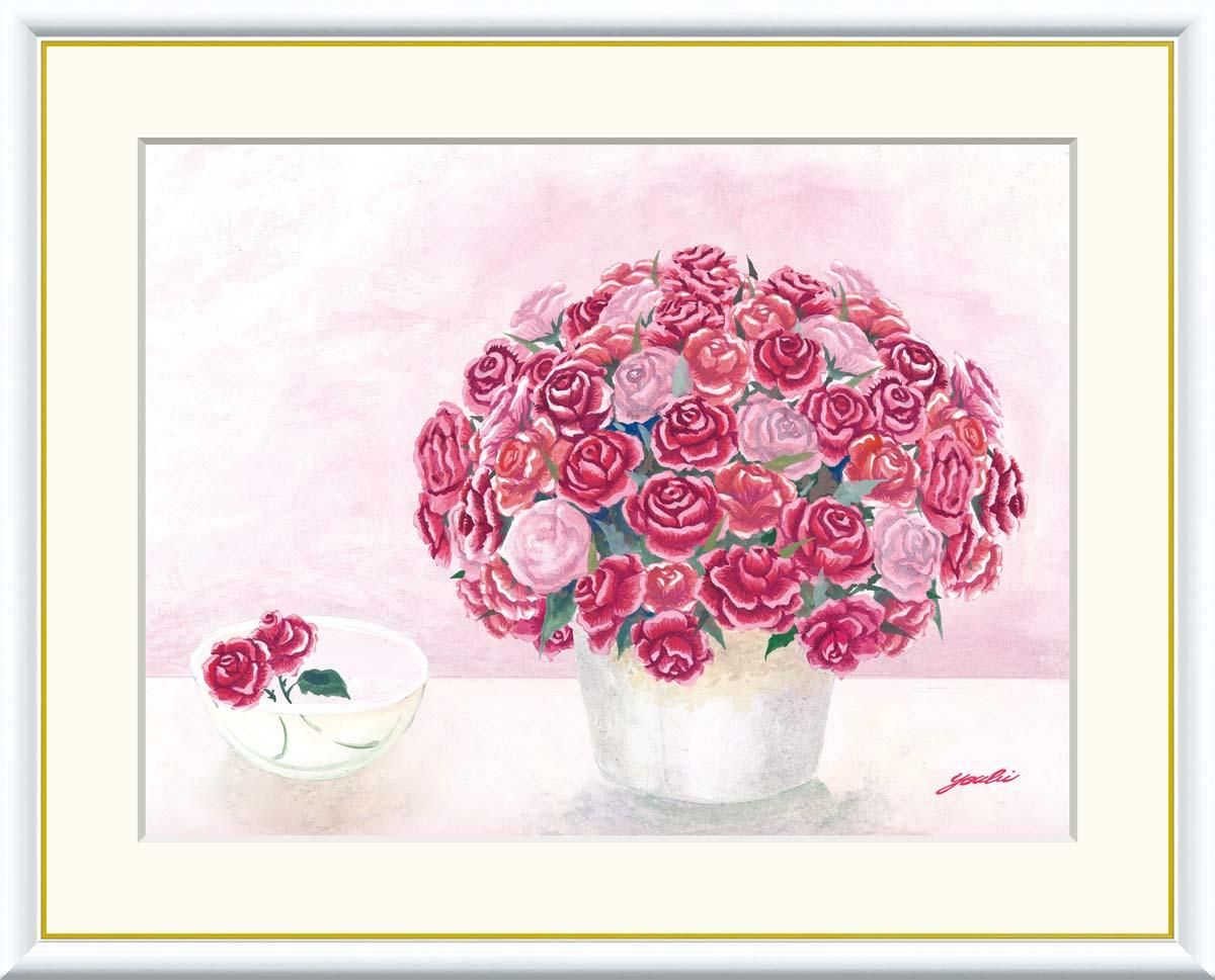 10年保証 絵画 版画 可憐なピンクのブーケ 洋美 手彩仕上 高精細巧芸画 F8 インテリア 額入り アート リビング プレゼント アートフレーム おしゃれ 飾る