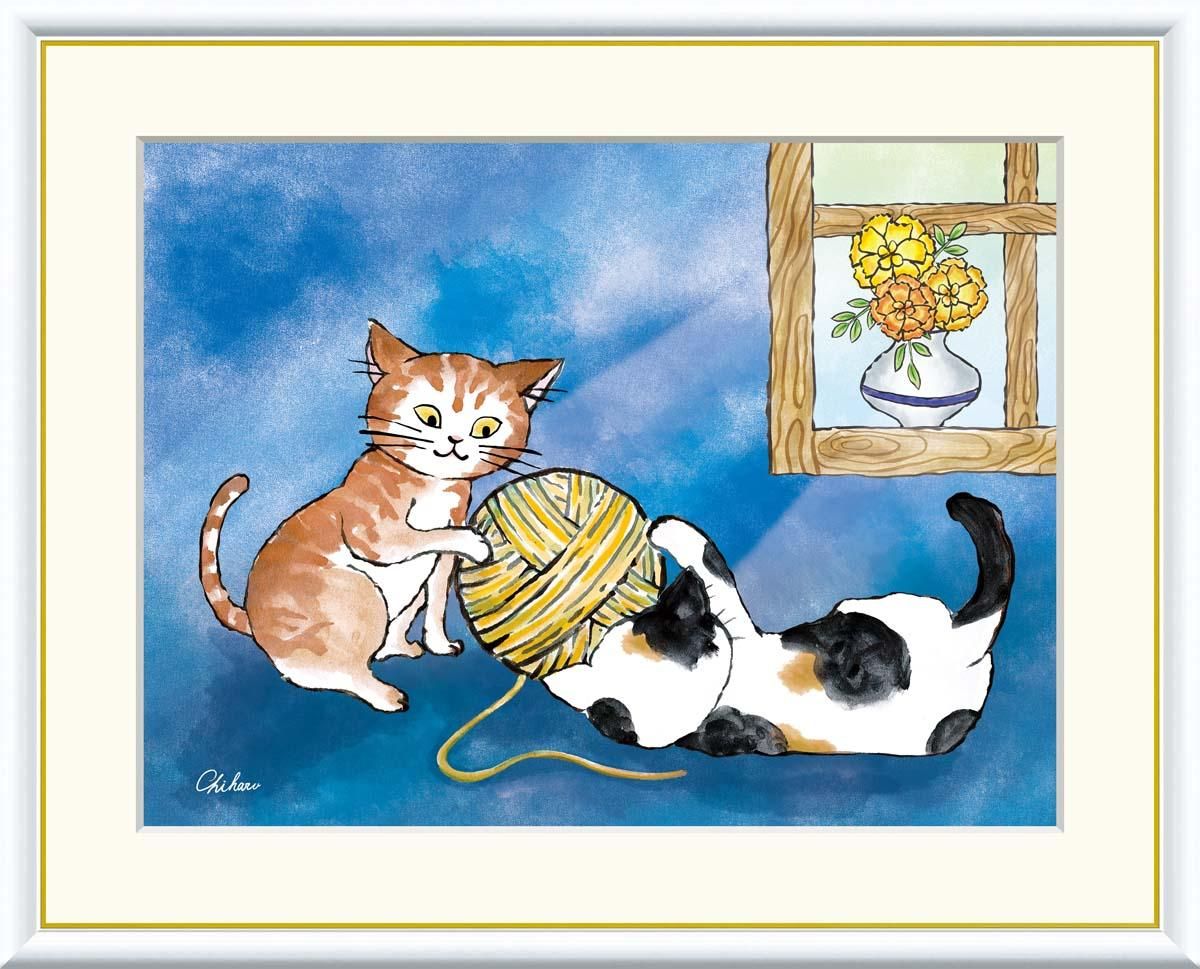 10年保証 絵画 版画 健やかなねこ 千春 手彩仕上 高精細巧芸画 F8 インテリア 額入り アート リビング プレゼント アートフレーム おしゃれ 飾る