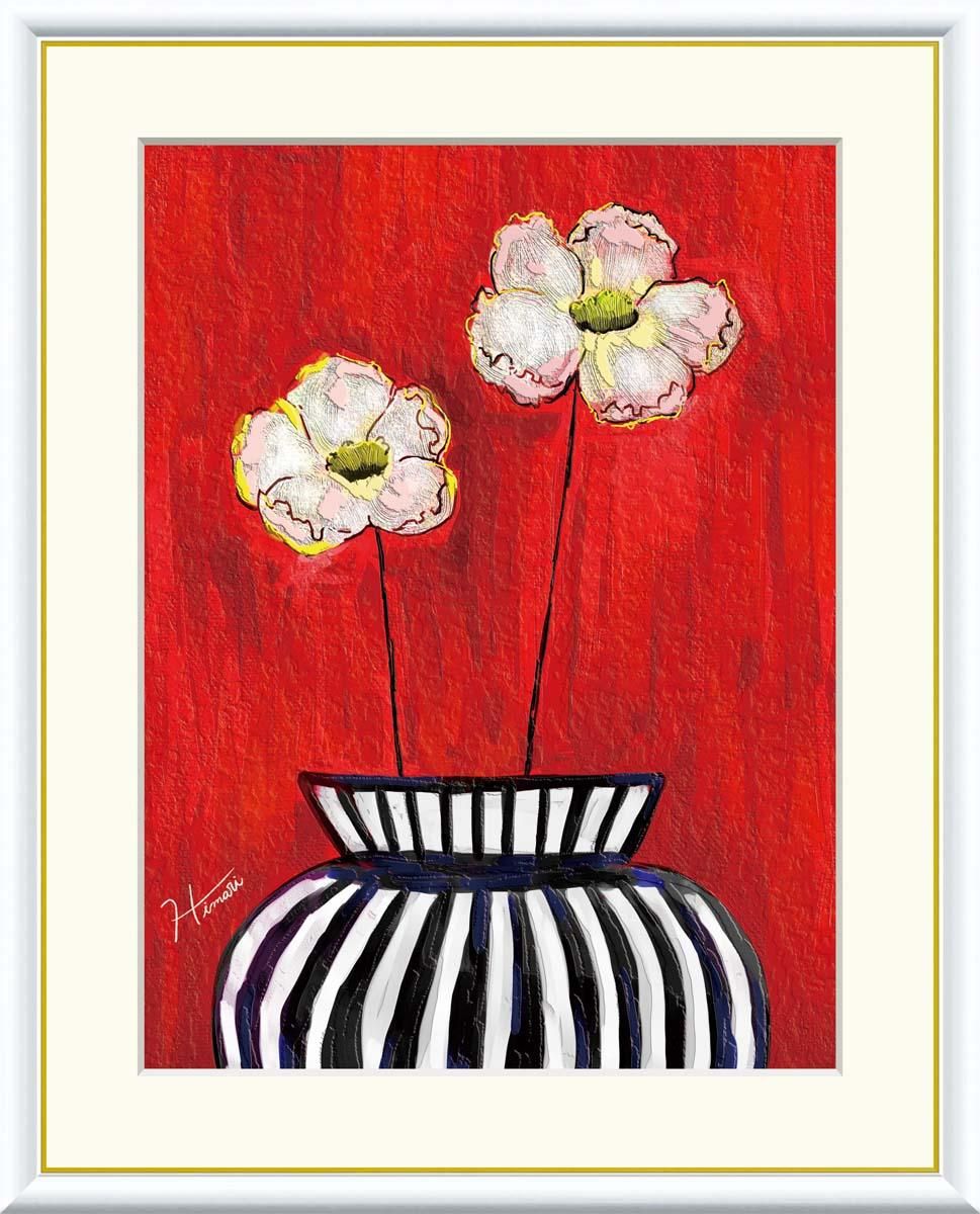 10年保証 絵画 版画 白い花 中野ひまり 手彩仕上 高精細巧芸画 F8 インテリア 額入り アート リビング プレゼント アートフレーム おしゃれ 飾る