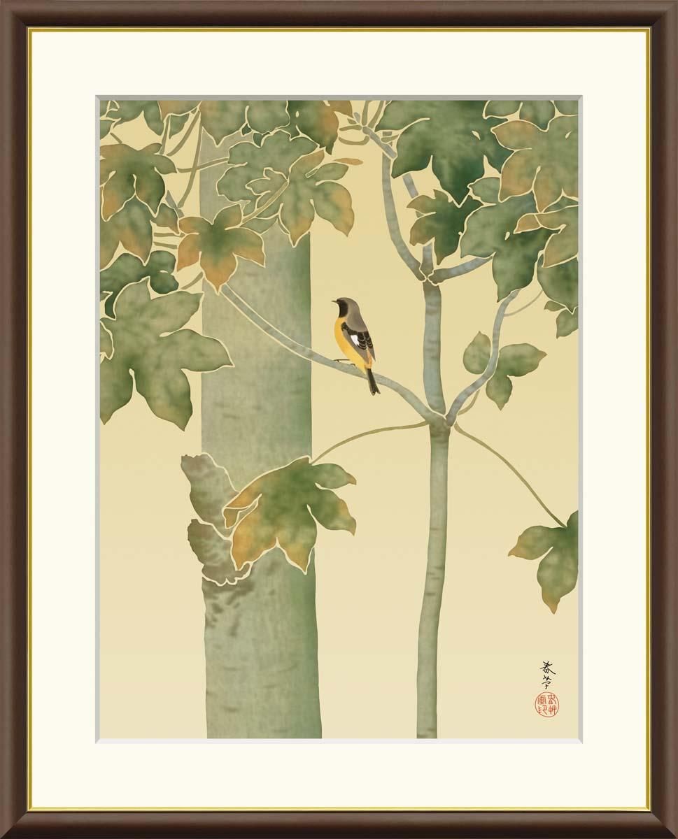 10年保証 絵画 版画 桐に小禽 菱田春草 手彩仕上 高精細巧芸画 F8 インテリア 額入り アート リビング プレゼント アートフレーム おしゃれ 飾る