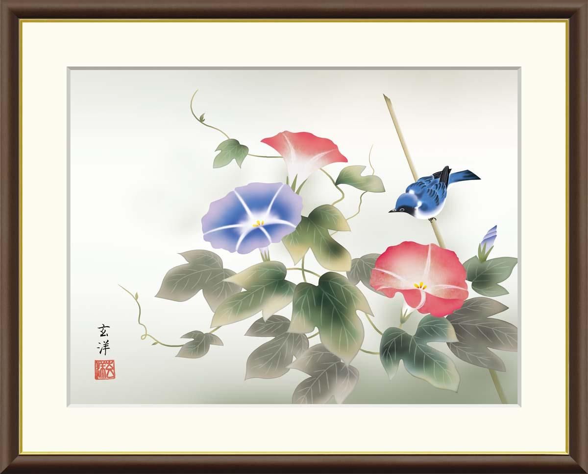 10年保証 絵画 版画 朝顔 近藤玄洋 手彩仕上 高精細巧芸画 F8 インテリア 額入り アート リビング プレゼント アートフレーム おしゃれ 飾る
