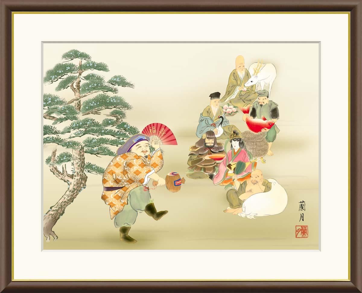 10年保証 絵画 版画 七福神 吉井蘭月 手彩仕上 高精細巧芸画 F8 インテリア 額入り アート リビング プレゼント アートフレーム おしゃれ  飾る - 絵画や壁掛け販売｜日本唯一の風景専門店(R)あゆわら