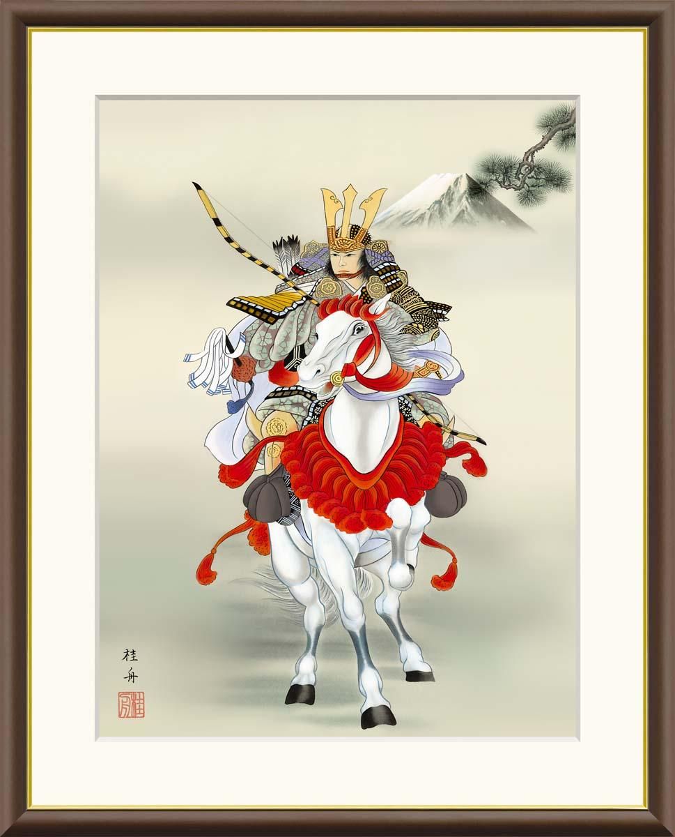 10年保証 絵画 版画 白馬武者 長江桂舟 手彩仕上 高精細巧芸画 F8 インテリア 額入り アート リビング プレゼント アートフレーム おしゃれ 飾る
