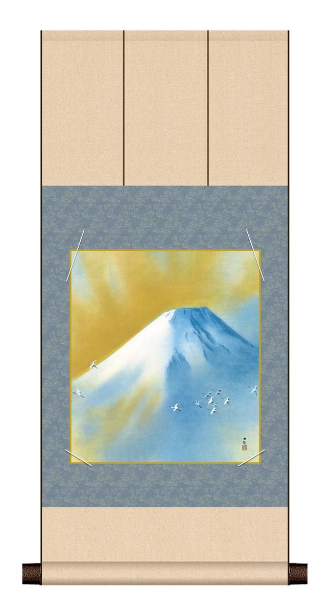 10年保証 八坂緞子色紙掛けセット 霊峰飛鶴 横山大観 コンパクト 化粧箱収納 モダン 掛軸 床の間 和室 おしゃれ 壁掛け 絵