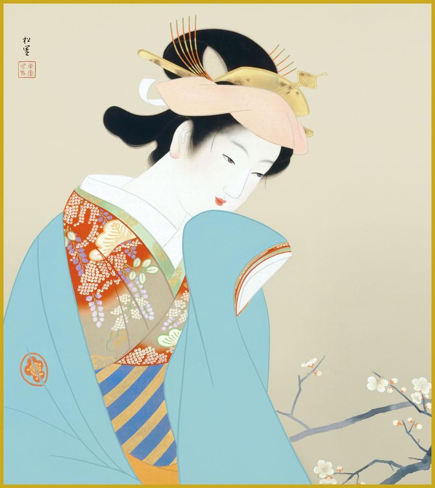 色紙 色紙掛けなし 色紙絵 和風 春芳 上村松園 モダン 掛軸 床の間 和室 おしゃれ 壁掛け 絵