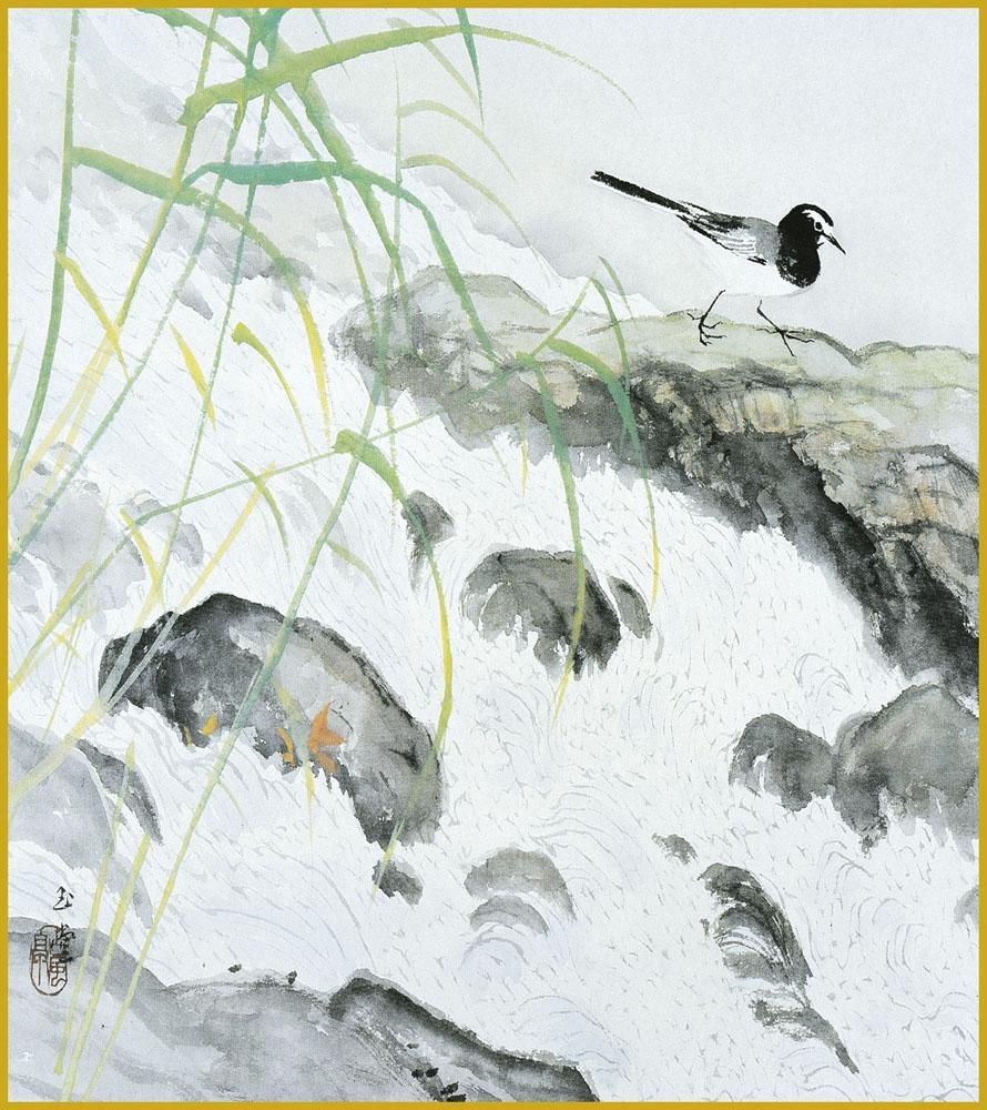 色紙 色紙掛けなし 色紙絵 和風 鶺鴒 川合玉堂 モダン 掛軸 床の間 和室 おしゃれ 壁掛け 絵