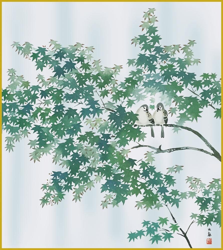 色紙 色紙掛けなし 色紙絵 和風 緑雨 横山大観 モダン 掛軸 床の間 和室 おしゃれ 壁掛け 絵