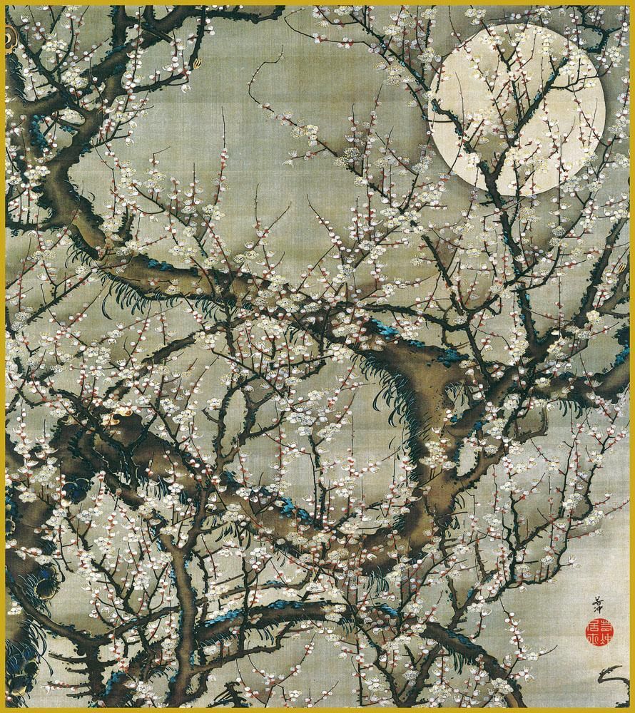 色紙 色紙掛けなし 色紙絵 和風 梅花皓月図 伊藤若冲 モダン 掛軸 床の間 和室 おしゃれ 壁掛け 絵