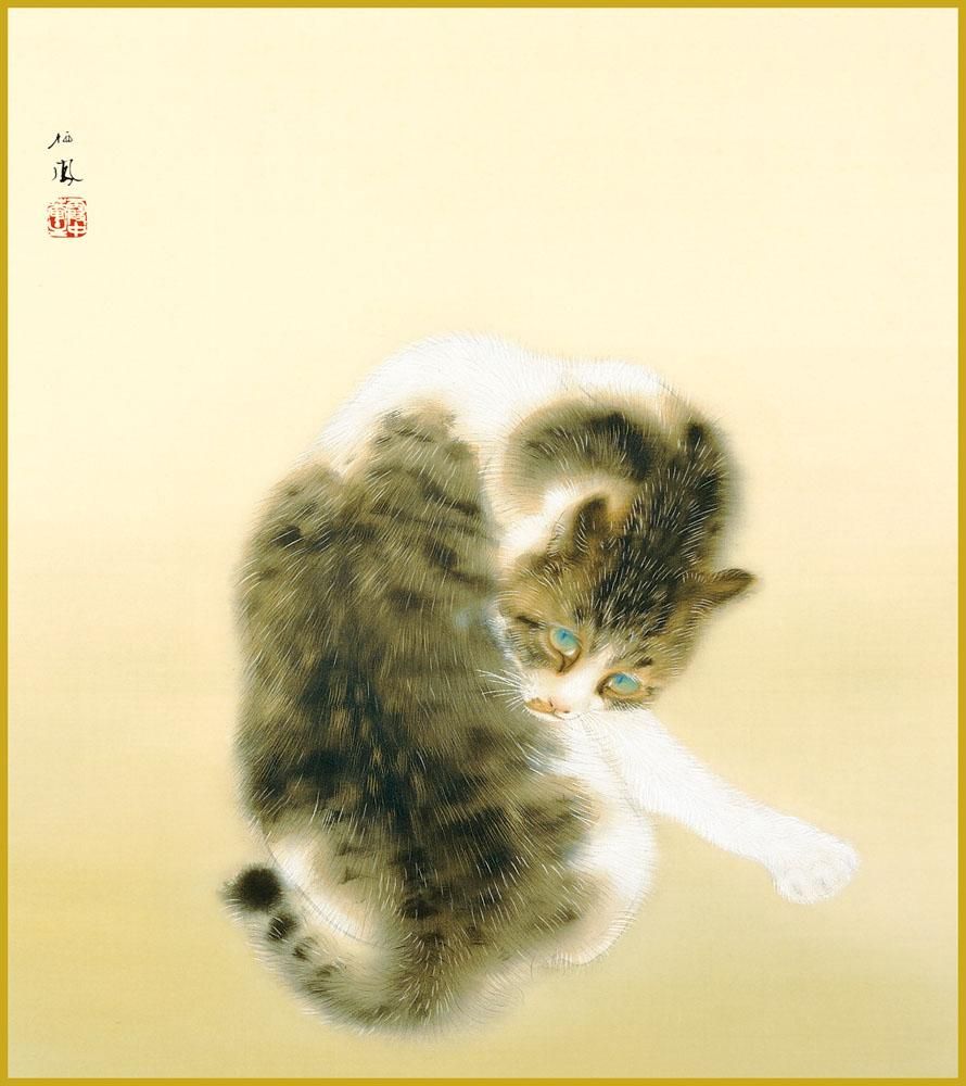 色紙 色紙掛けなし 色紙絵 和風 班猫 竹内栖鳳 モダン 掛軸 床の間 和室 おしゃれ 壁掛け 絵