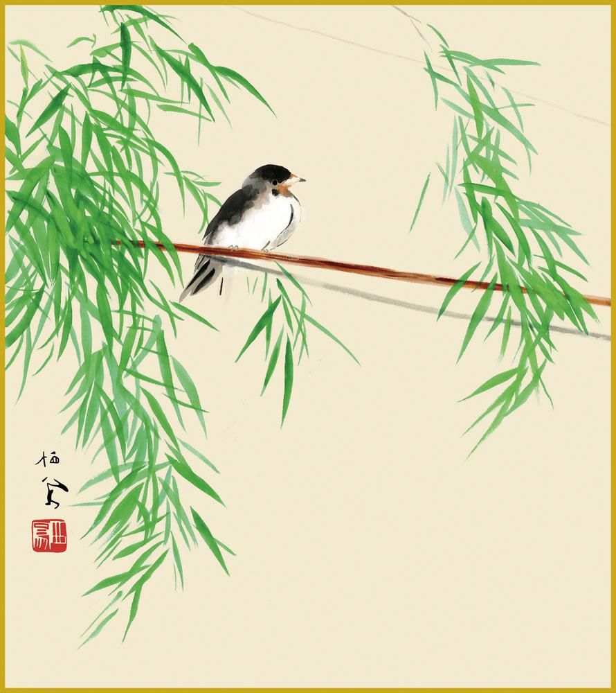 色紙 色紙掛けなし 色紙絵 和風 風かおる 竹内栖鳳 モダン 掛軸 床の間 和室 おしゃれ 壁掛け 絵