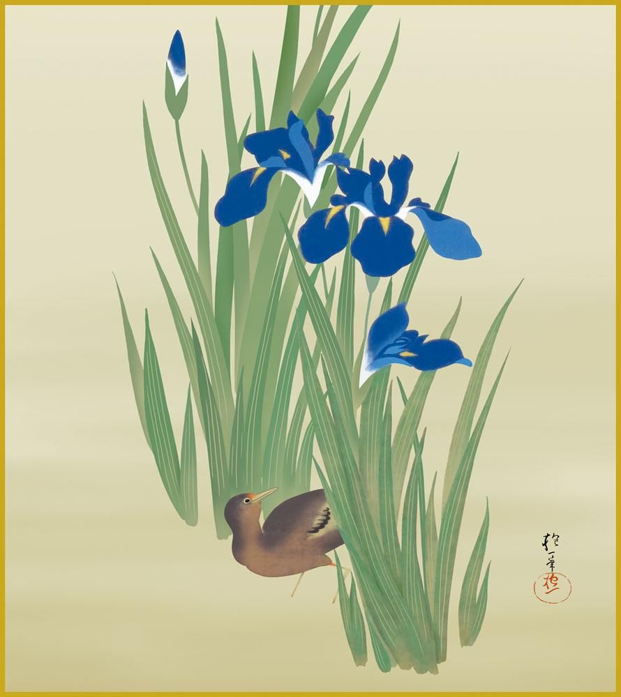 色紙 色紙掛けなし 色紙絵 和風 燕子花に水鶏図 酒井抱一 モダン 掛軸 床の間 和室 おしゃれ 壁掛け 絵