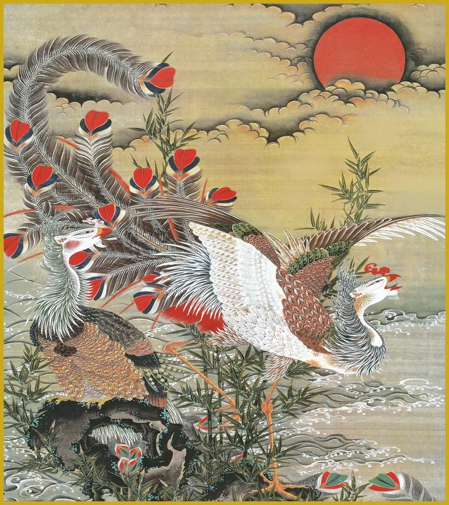 色紙 色紙掛けなし 色紙絵 和風 旭日鳳凰図 伊藤若冲 モダン 掛軸 床の間 和室 おしゃれ 壁掛け 絵
