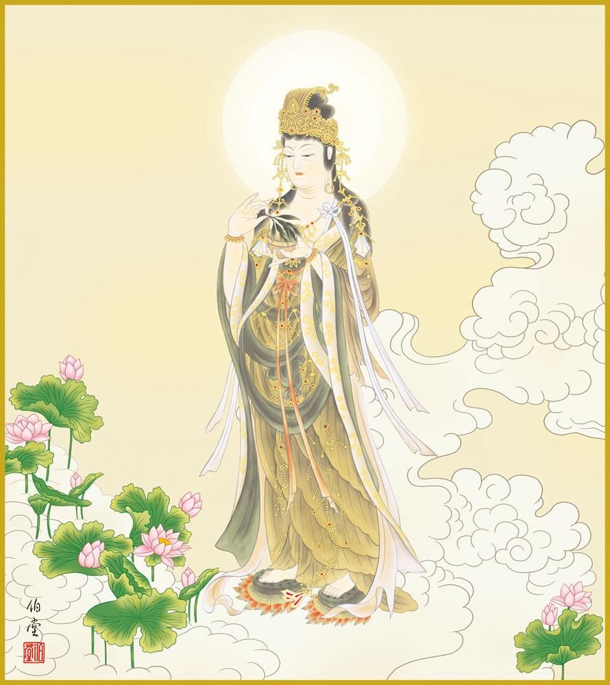 色紙 色紙掛けなし 色紙絵 和風 雲上観音 小川伯堂 モダン 掛軸 床の間 和室 おしゃれ 壁掛け 絵