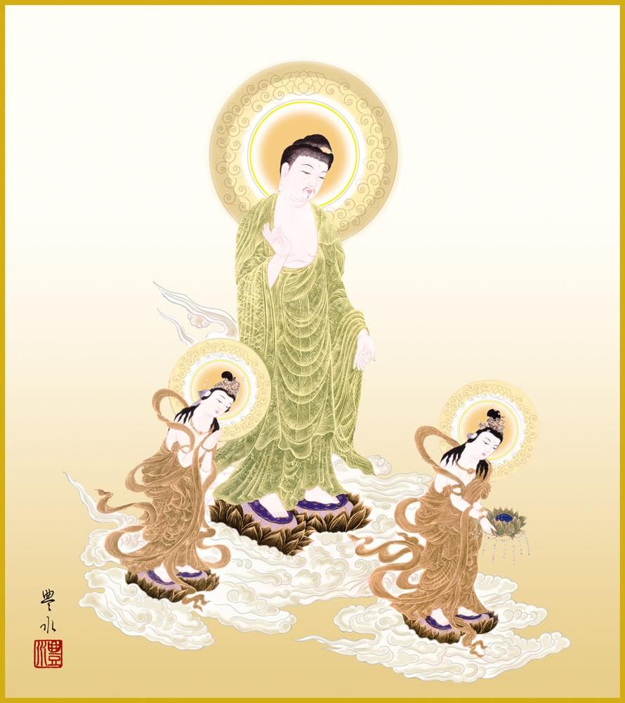 色紙 色紙掛けなし 色紙絵 和風 阿弥陀三尊佛 天野豊水 モダン 掛軸 床の間 和室 おしゃれ 壁掛け 絵