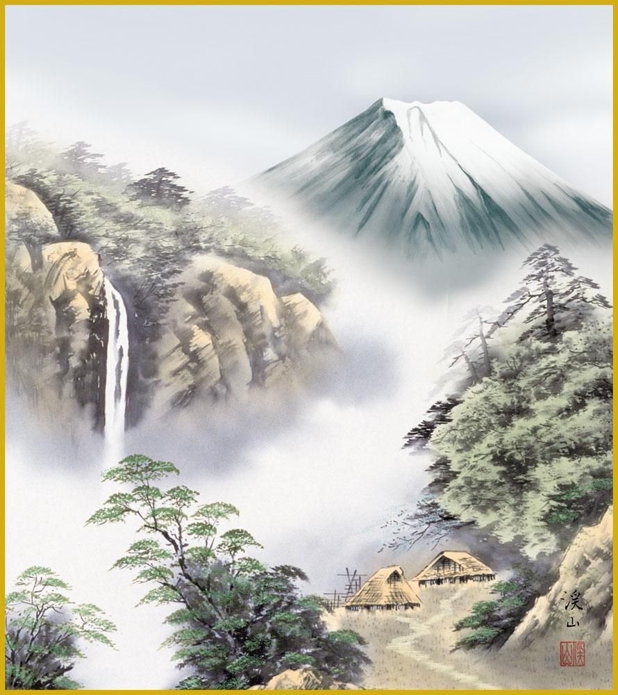 色紙 色紙掛けなし 色紙絵 和風 富士夏景 伊藤渓山 モダン 掛軸 床の間 和室 おしゃれ 壁掛け 絵