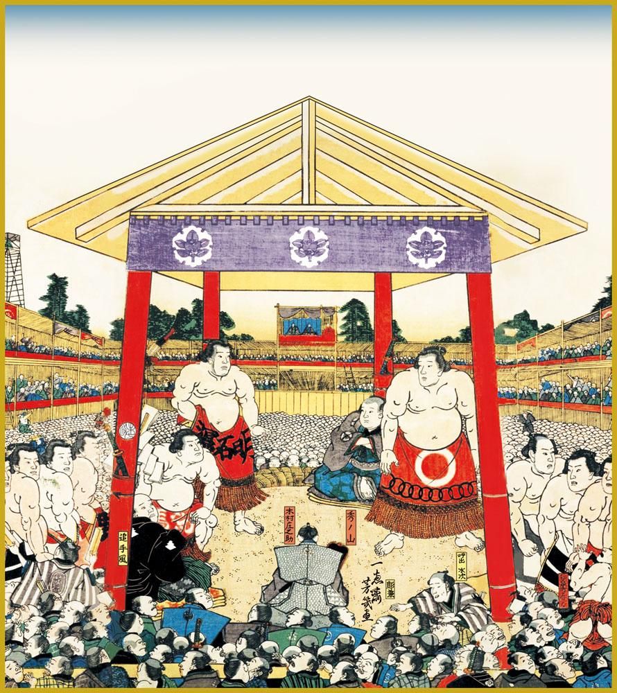 色紙 色紙掛けなし 色紙絵 和風 勧進大相撲土俵入之図 モダン 掛軸 床の間 和室 おしゃれ 壁掛け 絵