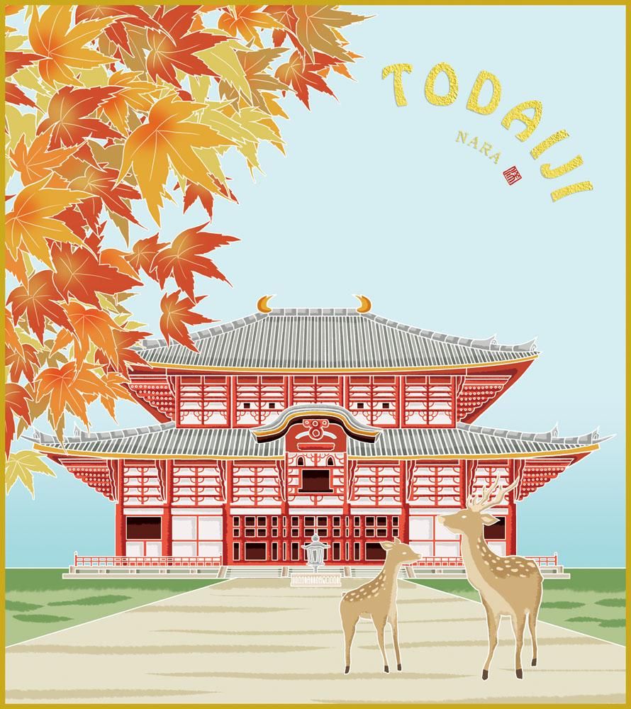 色紙 色紙掛けなし 色紙絵 和風 東大寺 秋景 モダン 掛軸 床の間 和室 おしゃれ 壁掛け 絵