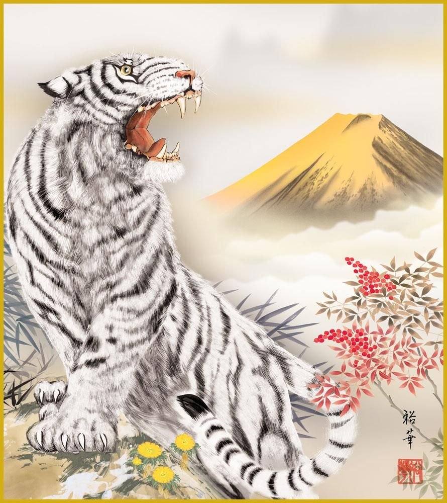 色紙 色紙掛けなし 色紙絵 和風 寅年2 モダン 掛軸 床の間 和室 おしゃれ 壁掛け 絵