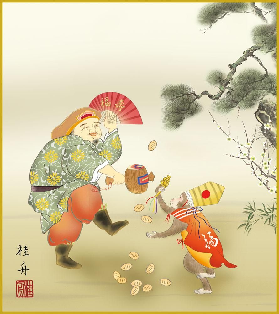 色紙 色紙掛けなし 色紙絵 和風 申年2 モダン 掛軸 床の間 和室 おしゃれ 壁掛け 絵