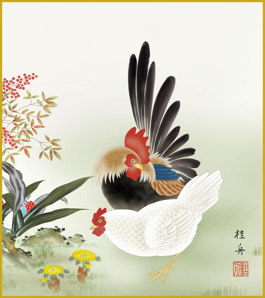 色紙 色紙掛けなし 色紙絵 和風 酉年2 モダン 掛軸 床の間 和室 おしゃれ 壁掛け 絵