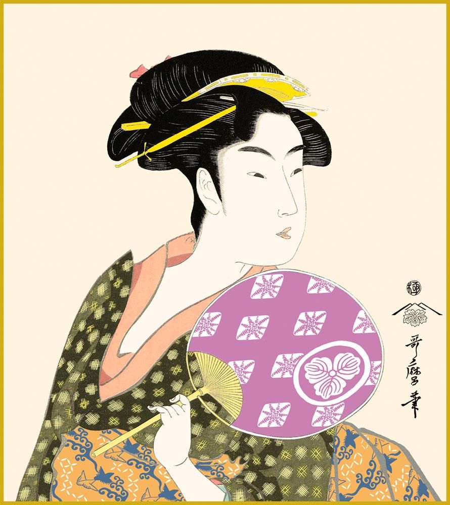 色紙 色紙掛けなし 色紙絵 和風 団扇を持つおひさ モダン 掛軸 床の間 和室 おしゃれ 壁掛け 絵