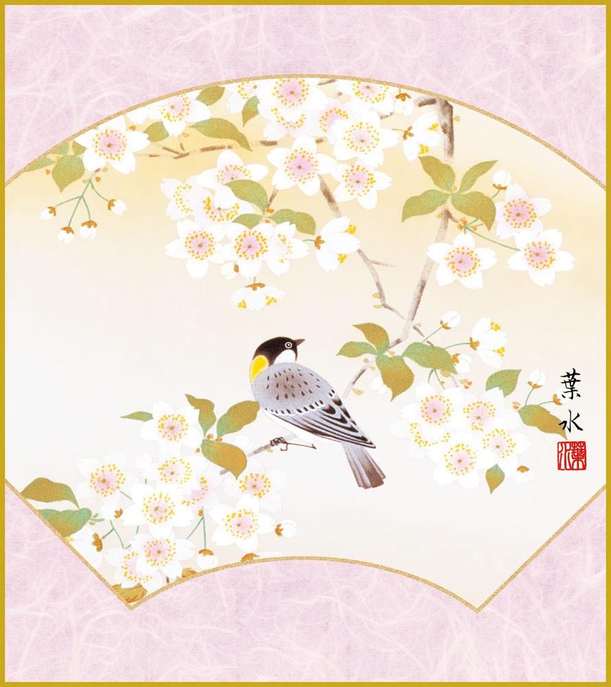 色紙 色紙掛けなし 色紙絵 和風 扇面桜 モダン 掛軸 床の間 和室 おしゃれ 壁掛け 絵