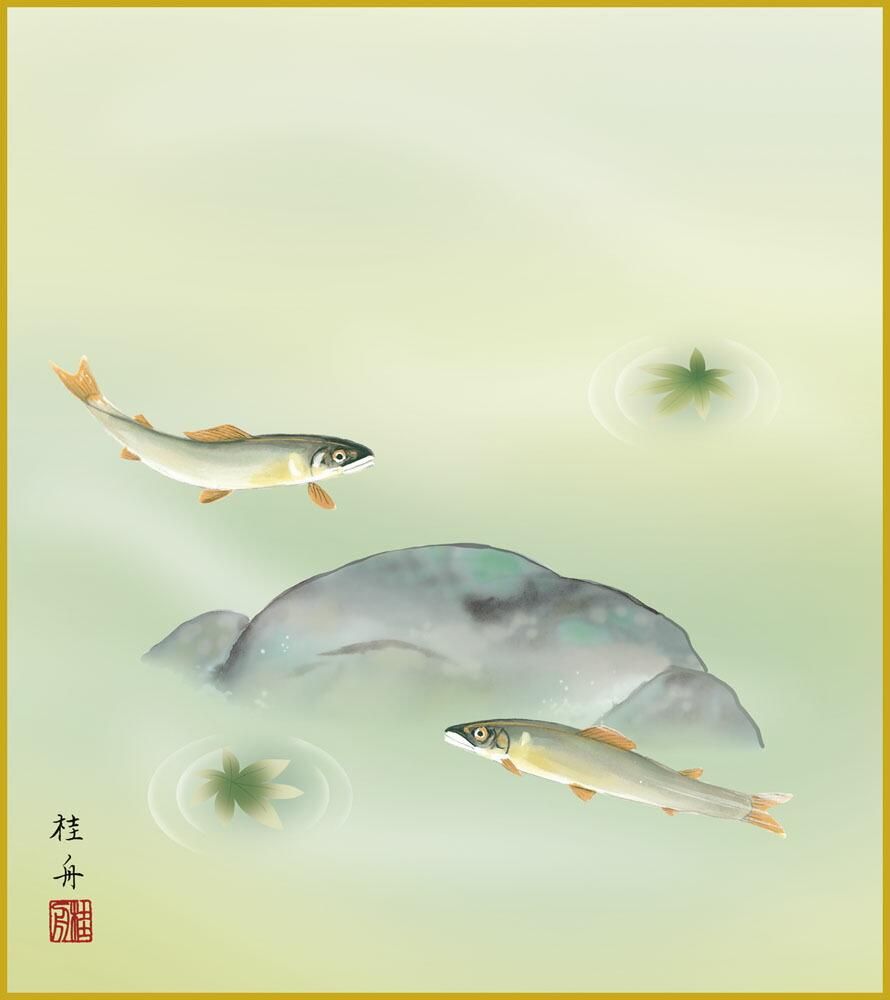 色紙 色紙掛けなし 色紙絵 和風 楓に鮎 モダン 掛軸 床の間 和室 おしゃれ 壁掛け 絵