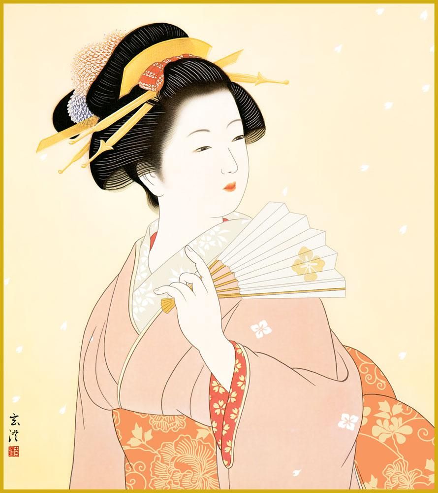色紙 色紙掛けなし 色紙絵 和風 扇を持つ女 モダン 掛軸 床の間 和室 おしゃれ 壁掛け 絵