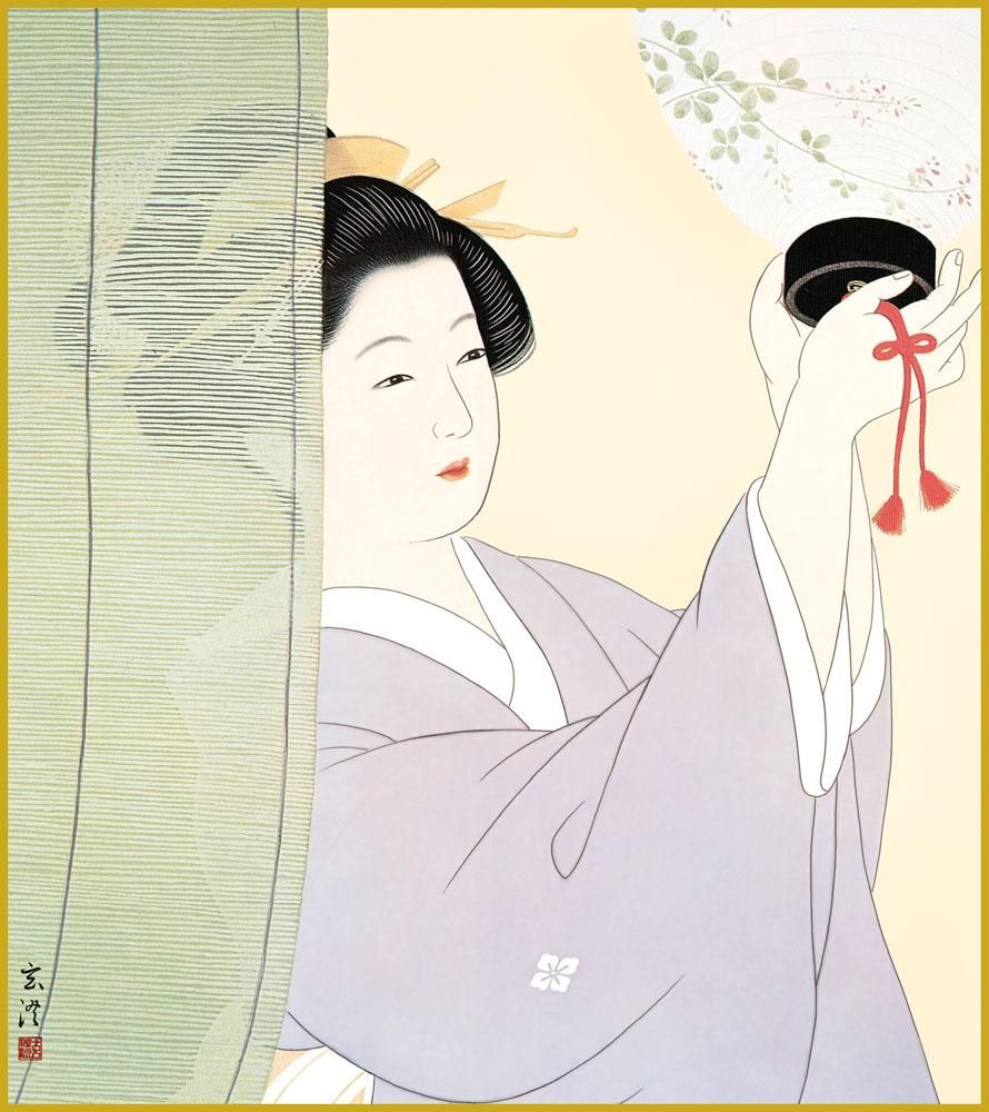 色紙 色紙掛けなし 色紙絵 和風 簾越しの女 モダン 掛軸 床の間 和室 おしゃれ 壁掛け 絵